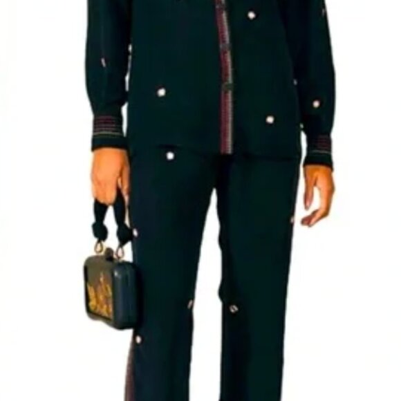 Farm Rio Black Rainbow Beaded Mirror Trim Trousers pants M sold out online - Picture 1 of 7